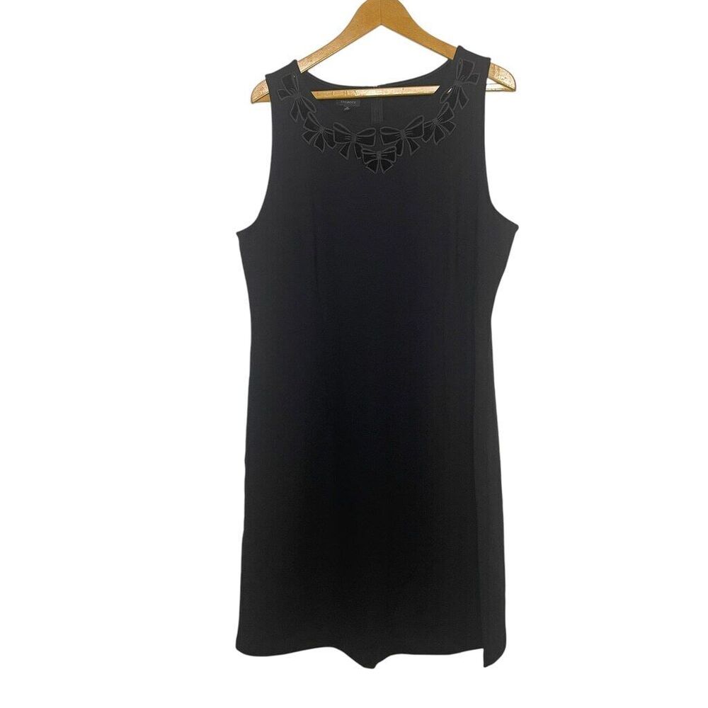 Talbots Black Velvet Cut Out Embroidered Bow Sleeveless Dress Size 16 NWT‎